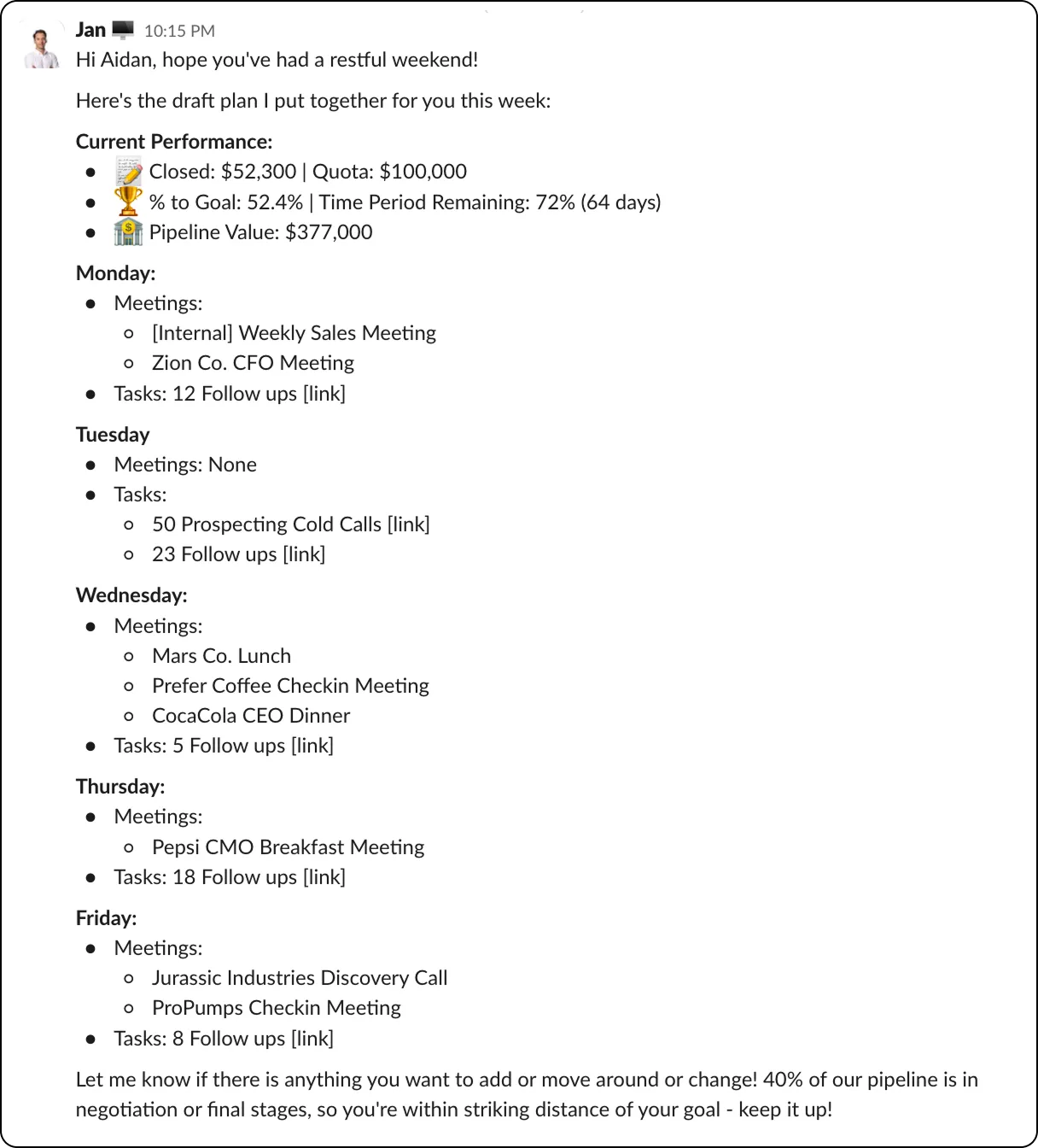 Sales reps receive a daily brief